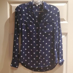 EXPRESS Blue and White Pokadot Top